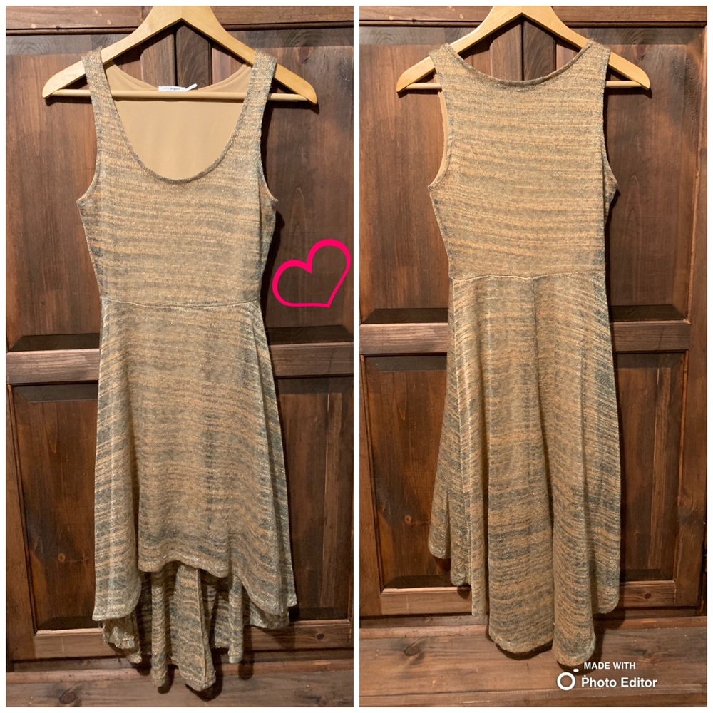 Multi colored metallic knit hi-lo dress